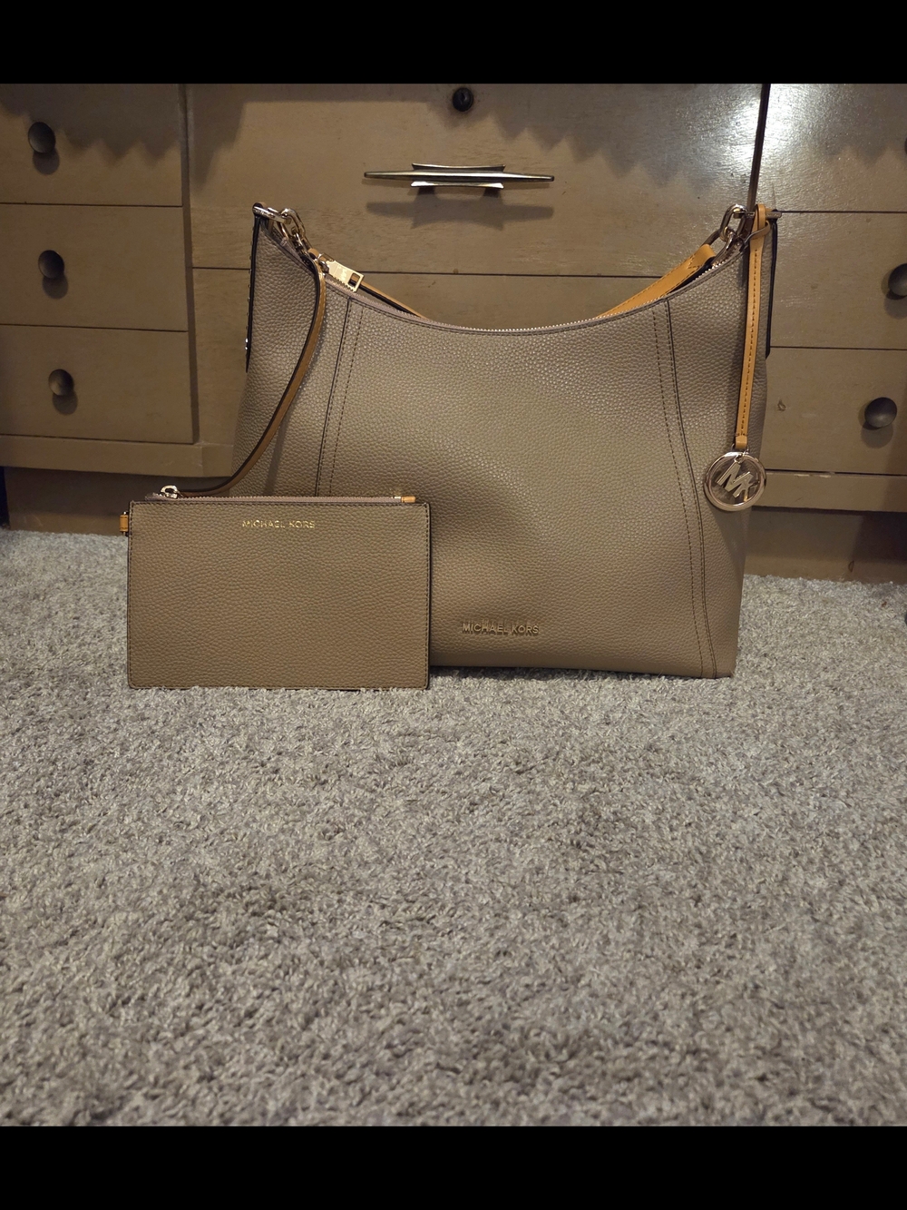 NWOT Michael Kors Taupe Leather Shoulder Bag with Wristlet